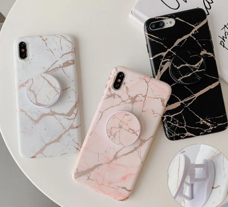 Luxury Gold Strip Crack Marble Holder Case For iPhone