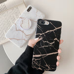 Luxury Gold Strip Crack Marble Holder Case For iPhone