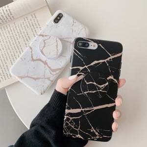 Luxury Gold Strip Crack Marble Holder Case For iPhone