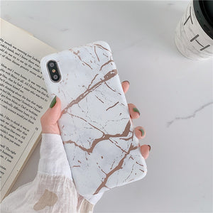 Luxury Gold Strip Crack Marble Holder Case For iPhone