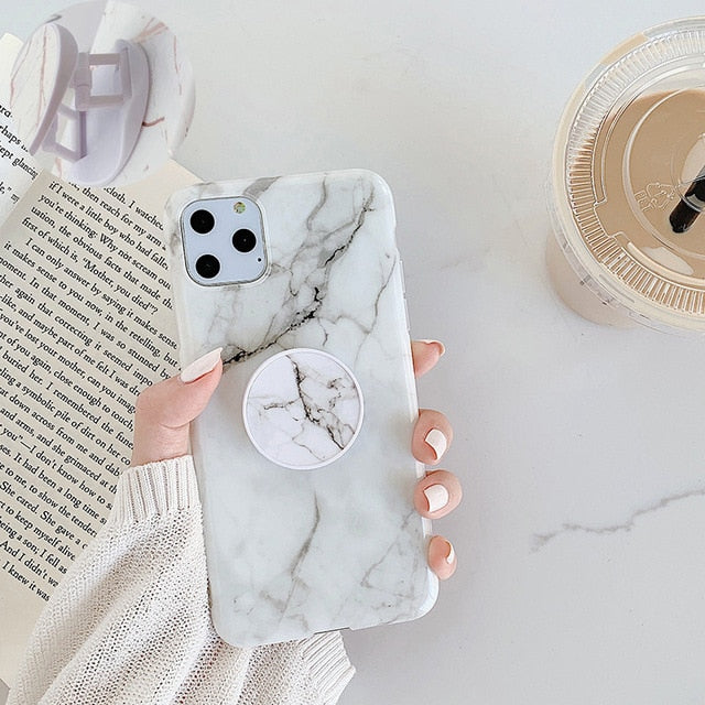 Luxury Gold Strip Crack Marble Holder Case For iPhone