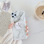 Luxury Gold Strip Crack Marble Holder Case For iPhone