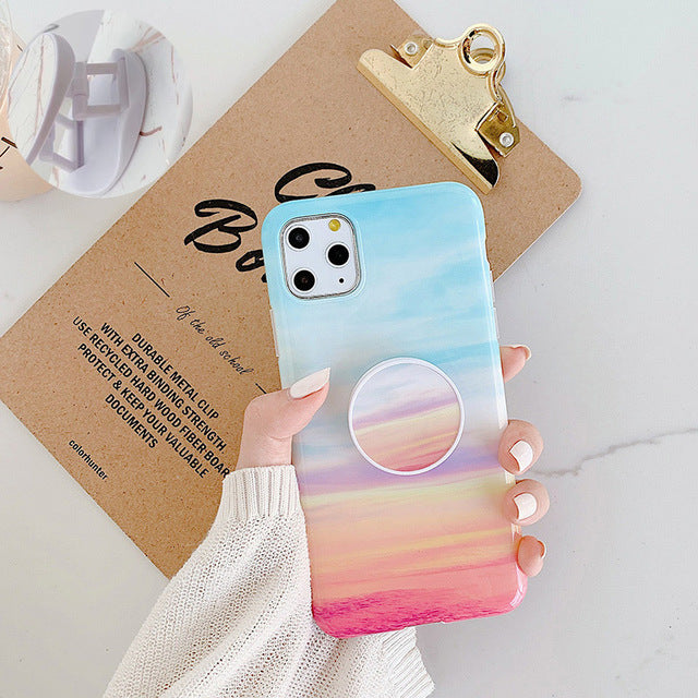 Luxury Gold Strip Crack Marble Holder Case For iPhone