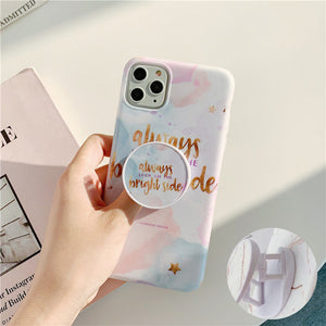 Luxury Gold Strip Crack Marble Holder Case For iPhone