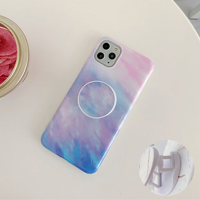 Luxury Gold Strip Crack Marble Holder Case For iPhone