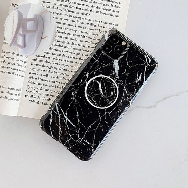 Luxury Gold Strip Crack Marble Holder Case For iPhone