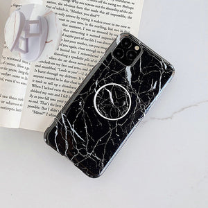 Luxury Gold Strip Crack Marble Holder Case For iPhone